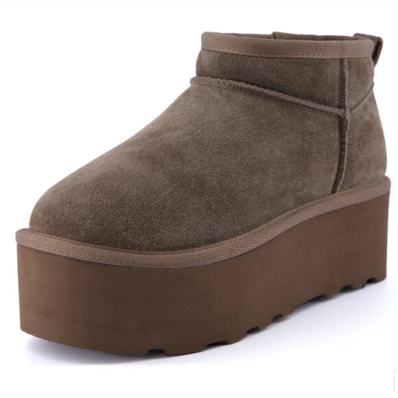 NEW CUSHIONAIRE Suede Hippy Platform Lined Booties  Chocolate for women 1025 4m2 - Picture 3 of 8